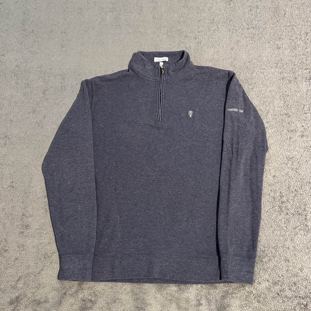 Peter Millar Parrish Cup Mens Medium Blue Cotton Quarter Zip Pullover